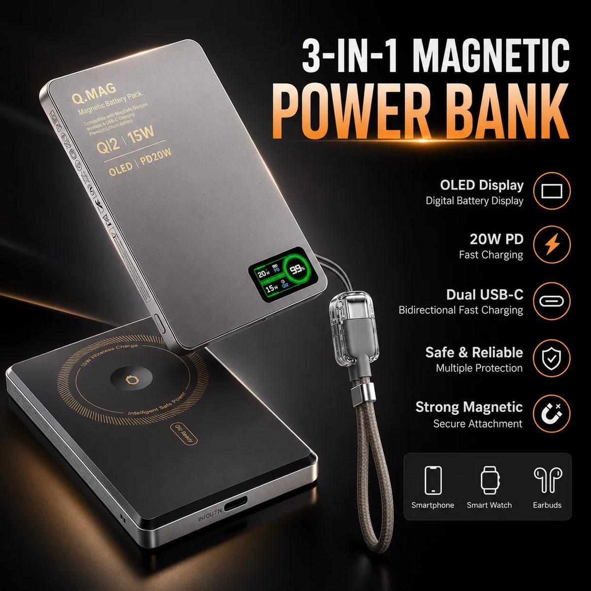 Magnetic Wireless Power Bank – Fast-Charging Portable Charger
