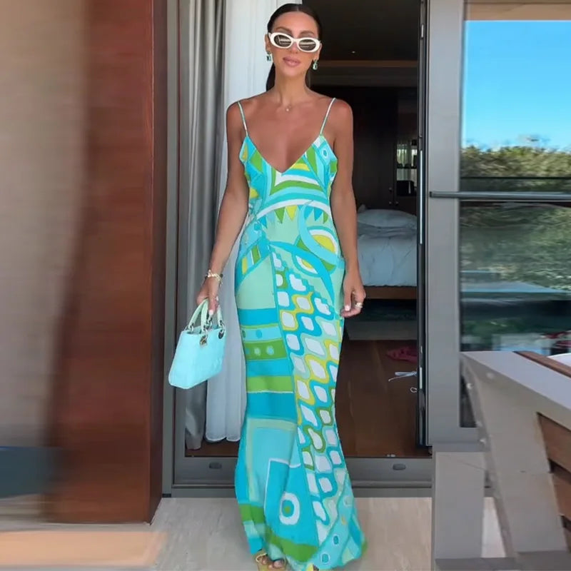 Fashion Geometric Printed Dress For Women Stand Neck Wide Sleeve Buttons Vacation Dresses 2026 Summer Lady Loose Beach Robe