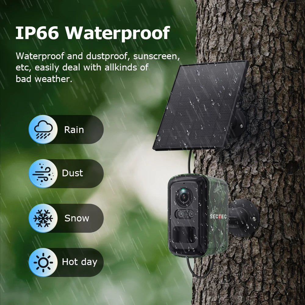 SECTEC 4G Solar Security Camera Outdoor 5MP Camouflage Wireless WiFi Battery Camera Color Night Vision PIR Human Detection IP66