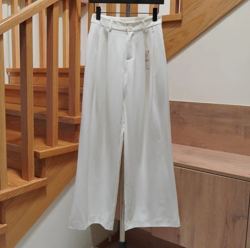 2026 Fall Winter Elegant Gray Suits Pants for Women Office Lady High Waist Wide Leg Fashion Trousers with Pockets Black Pant