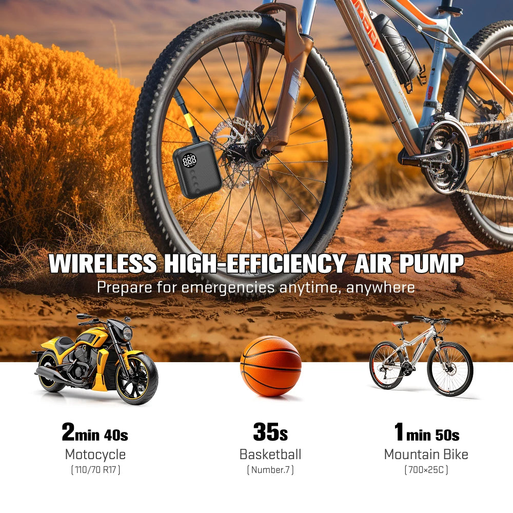 Mini Portable Electric Bike Pump – Rechargeable Tire Inflator with Digital Gauge