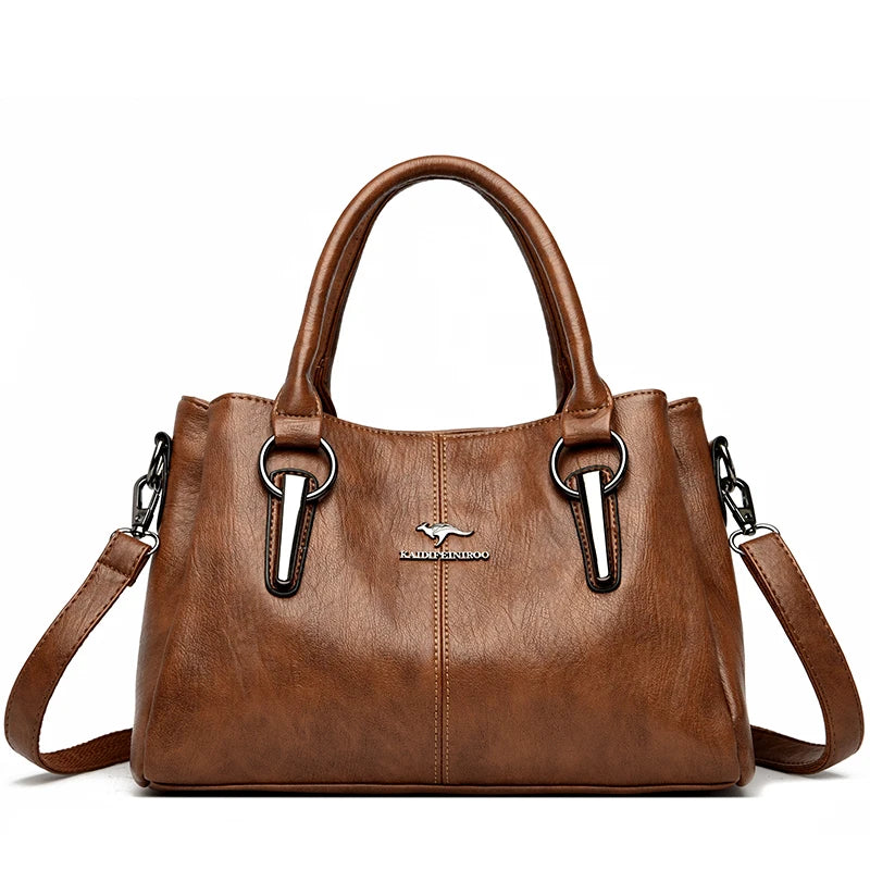 3-Layer Soft PU Leather Shoulder Crossbody Bag – Large Women's Handbag