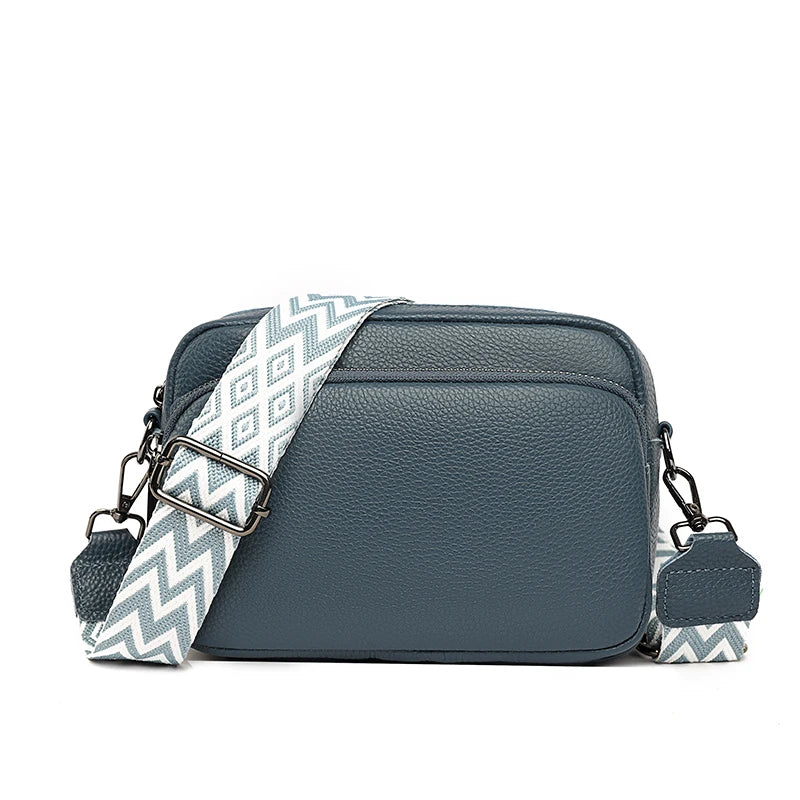 Genuine Leather Crossbody Bag – Soft Cowhide Messenger Bag with Wide Strap