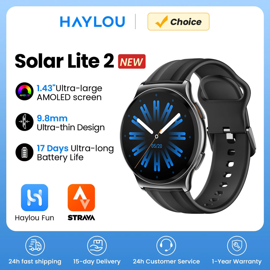 HAYLOU Solar Lite 2 Smart Watch, 1.43" AMOLED Display, 150+ Sports Modes, Voice Calling