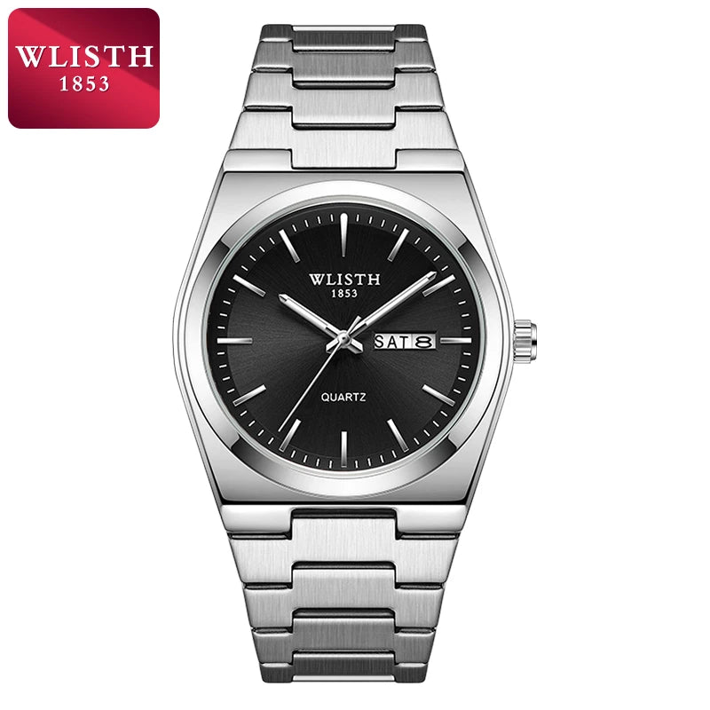 Men's Quartz Watch with Luminous Hands, Date & Week Display, Stainless Steel Band, Water Resistant