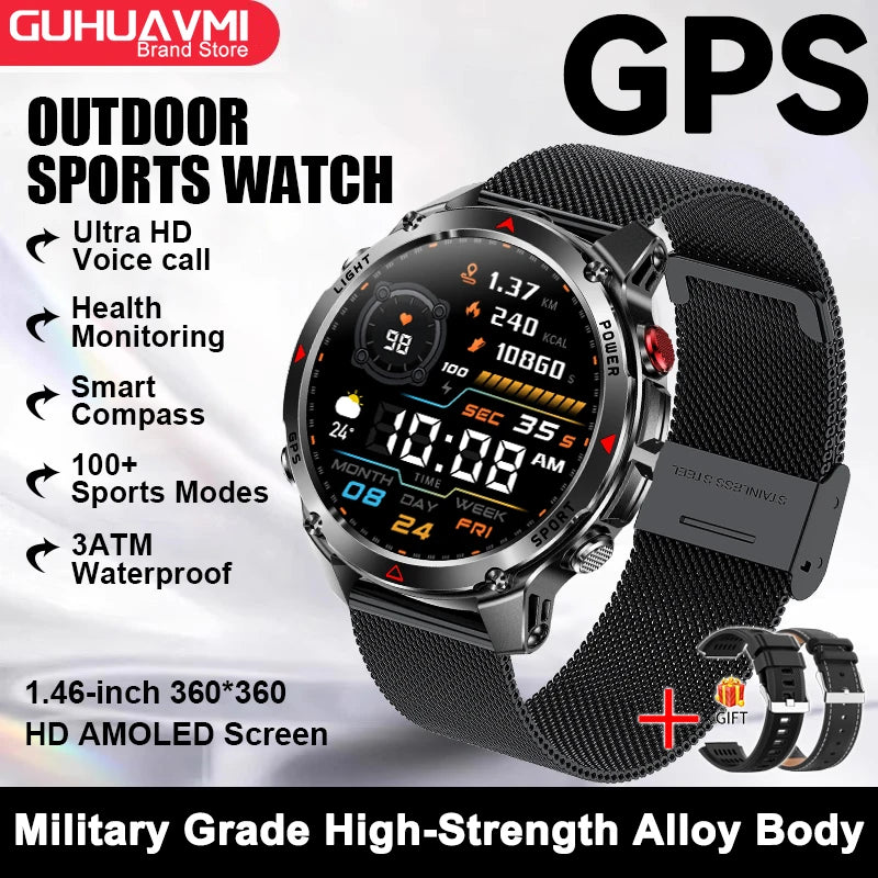 GPS Navigation Smart Watch with AMOLED Screen, Compass, NFC & Bluetooth Calling
