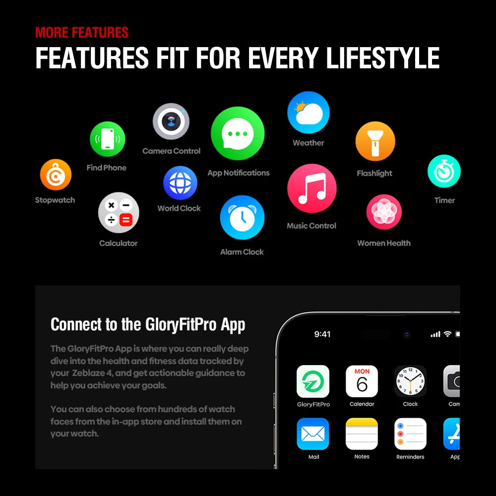 Zeblaze Stratos 4 GPS Smart Watch, 1.43" AMOLED, Compass, Altimeter, Flashlight