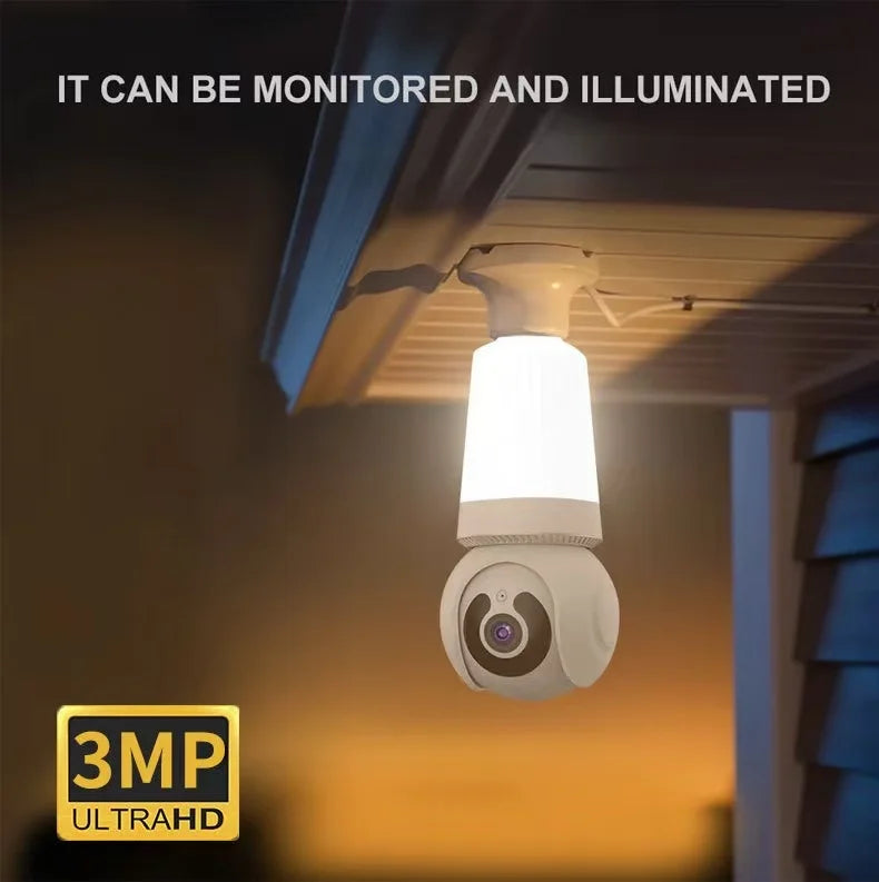 AI Lighting Bulb Security Camera, 3MP WiFi PTZ Indoor Camera, Voice Intercom Auto Tracking Night Vision