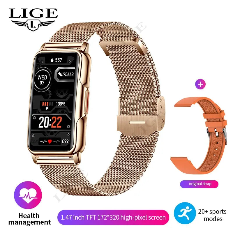LIGE Women's Smart Watch with Steel Band, Bluetooth Calling, IP67 Water Resistant