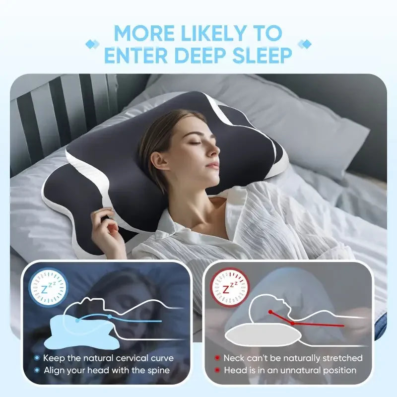 Memory Foam Butterfly Neck Pillow – Adjustable Height Contour Pillow for Side & Back Sleepers