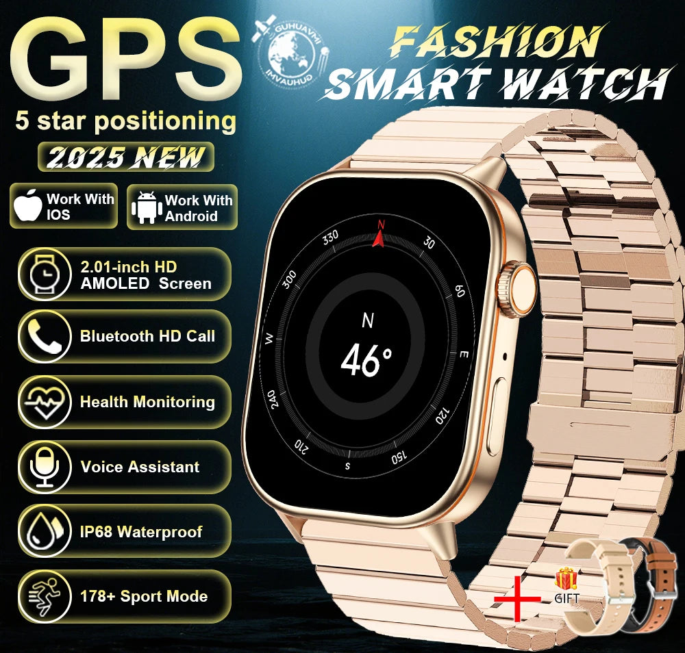 Outdoor GPS Smart Watch for Men, 2.01" AMOLED, Compass, 178+ Sports Modes