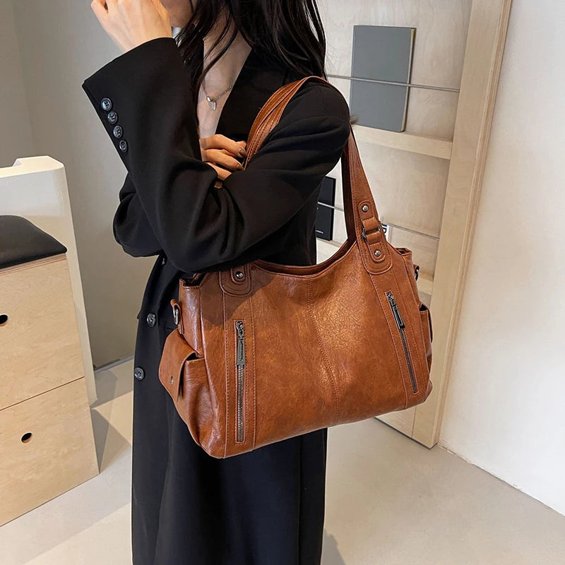 Soft PU Leather Crossbody Shoulder Bag – Multi-Compartment Women's Handbag