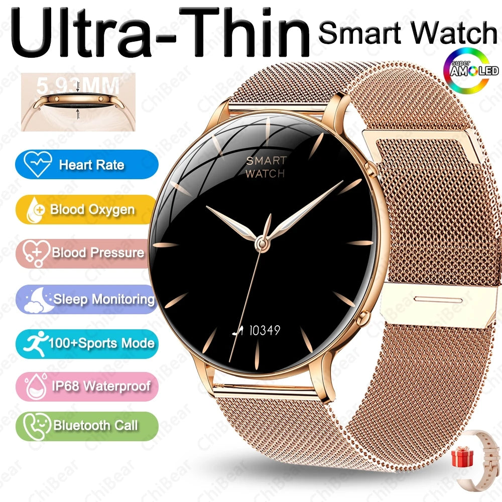 Ultra-Thin Women's Smart Watch, AMOLED, GPS Tracking, Always-On Display, LED Light