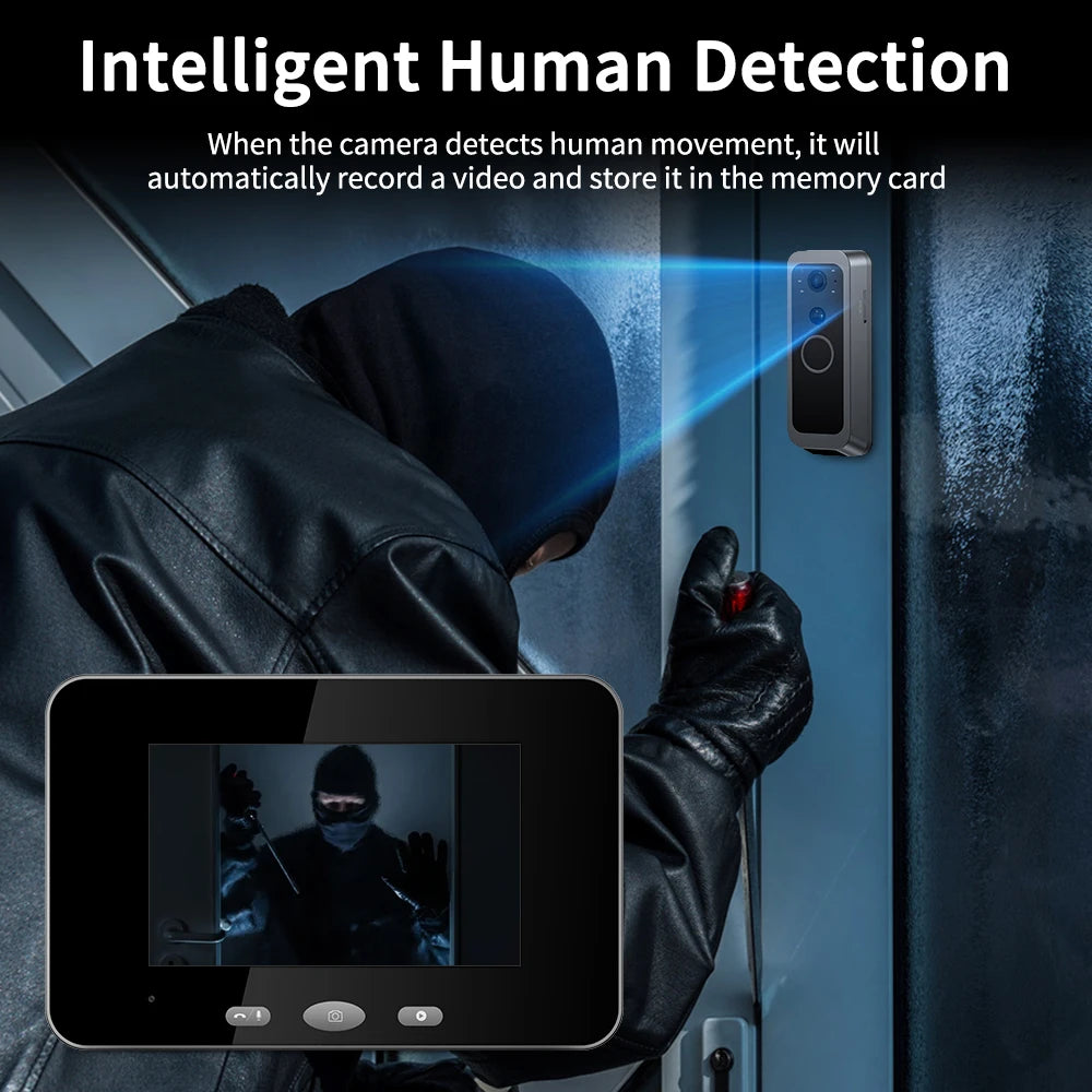2 Way Audio Smart Wireless Doorbell Camera HD Night Vision Visual Intercom Doorbell Peephole Doorbell
