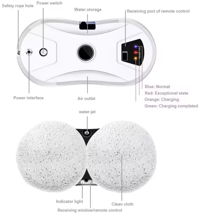 Rechargeable Cordless Wireless Window Vacuum Cleaner Wall Glass Windows Cleaning Robot with Auto Spray