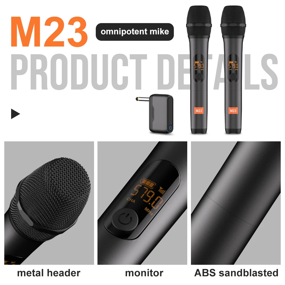 UHF Dual Wireless Microphone System – Karaoke Mics with Rechargeable Receiver
