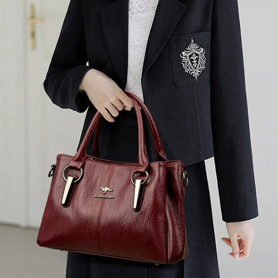 3-Layer Soft PU Leather Shoulder Crossbody Bag – Large Women's Handbag