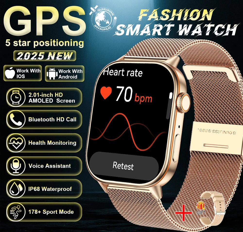 Outdoor GPS Smart Watch for Men, 2.01" AMOLED, Compass, 178+ Sports Modes