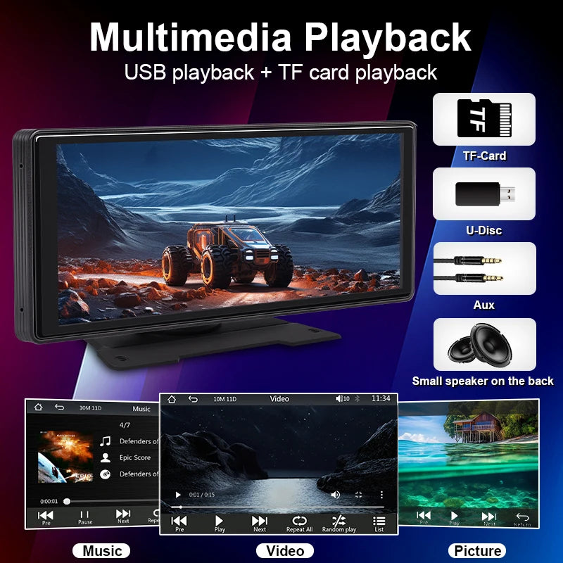 10.26" Wireless CarPlay & Android Auto Mirror Screen – Car Multimedia Player with Bluetooth