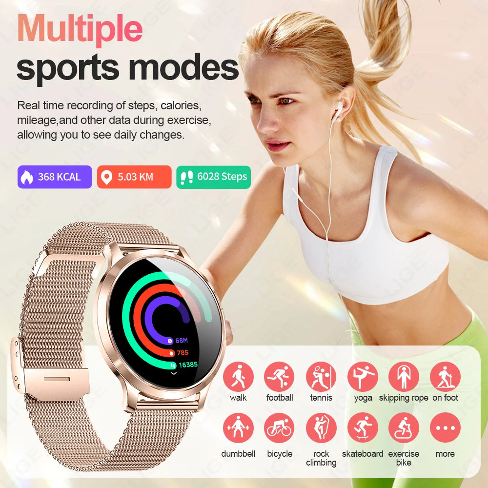 LIGE Women's 1.32" AMOLED Smart Watch, Slim Design, IP68 Water Resistant