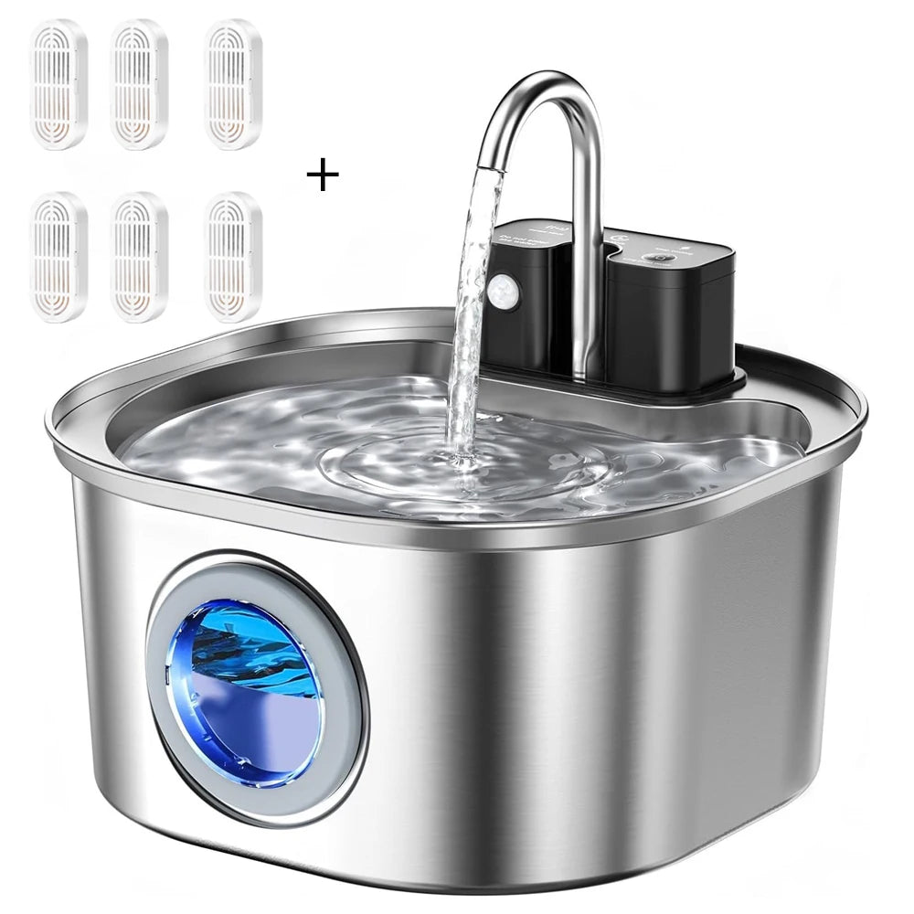 3L Stainless Steel Cat Water Fountain – Wireless Rechargeable with Motion Sensor