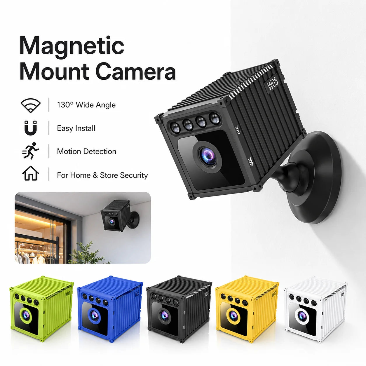 Indoor Wireless WiFi Camera 1080P HD Night Vision Motion Detection Human Recognition Wide Angle Magnetic Mount for Home Security