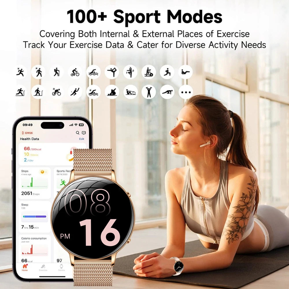 Ultra-Thin Women's Smart Watch, AMOLED, GPS Tracking, Always-On Display, LED Light