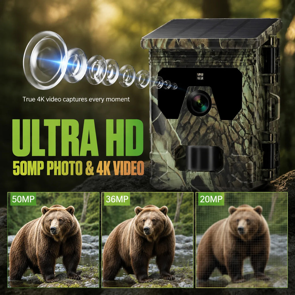 4K 50MP Solar Trail & Hunting Camera – Infrared Night Vision