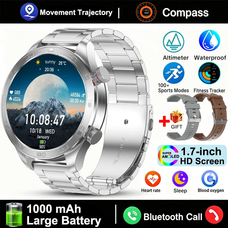 Outdoor GPS Smart Watch with AMOLED Screen, Compass, Bluetooth Calling, IP68 Waterproof