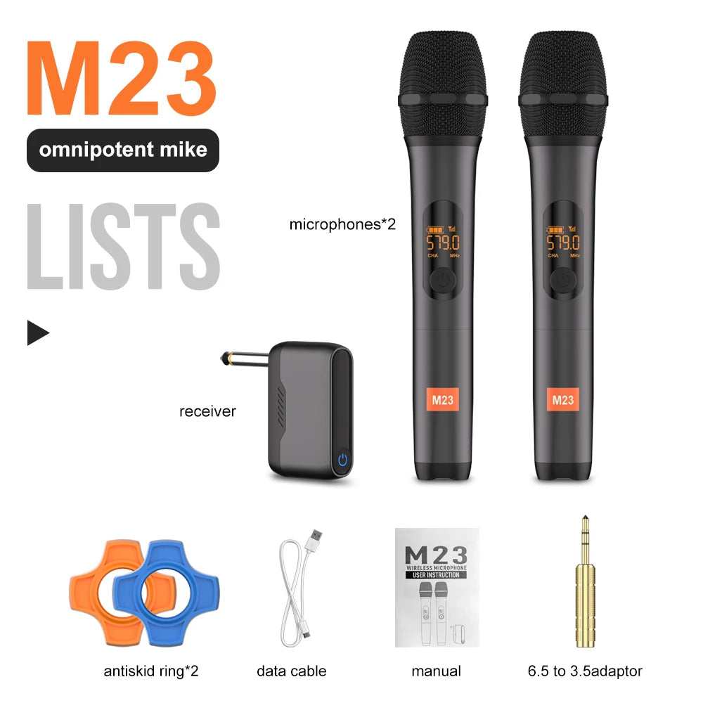 UHF Dual Wireless Microphone System – Karaoke Mics with Rechargeable Receiver