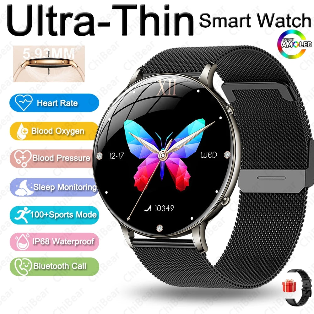 Ultra-Thin Women's Smart Watch, AMOLED, GPS Tracking, Always-On Display, LED Light