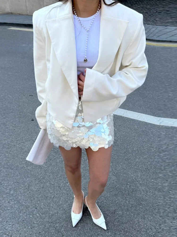 Iridescent Paillette Sequin Mini Skirt High-Waisted Flared A-Line 2026 Summer Fashion Chic Mermaid Women Beach Y2K Sweet Skirts