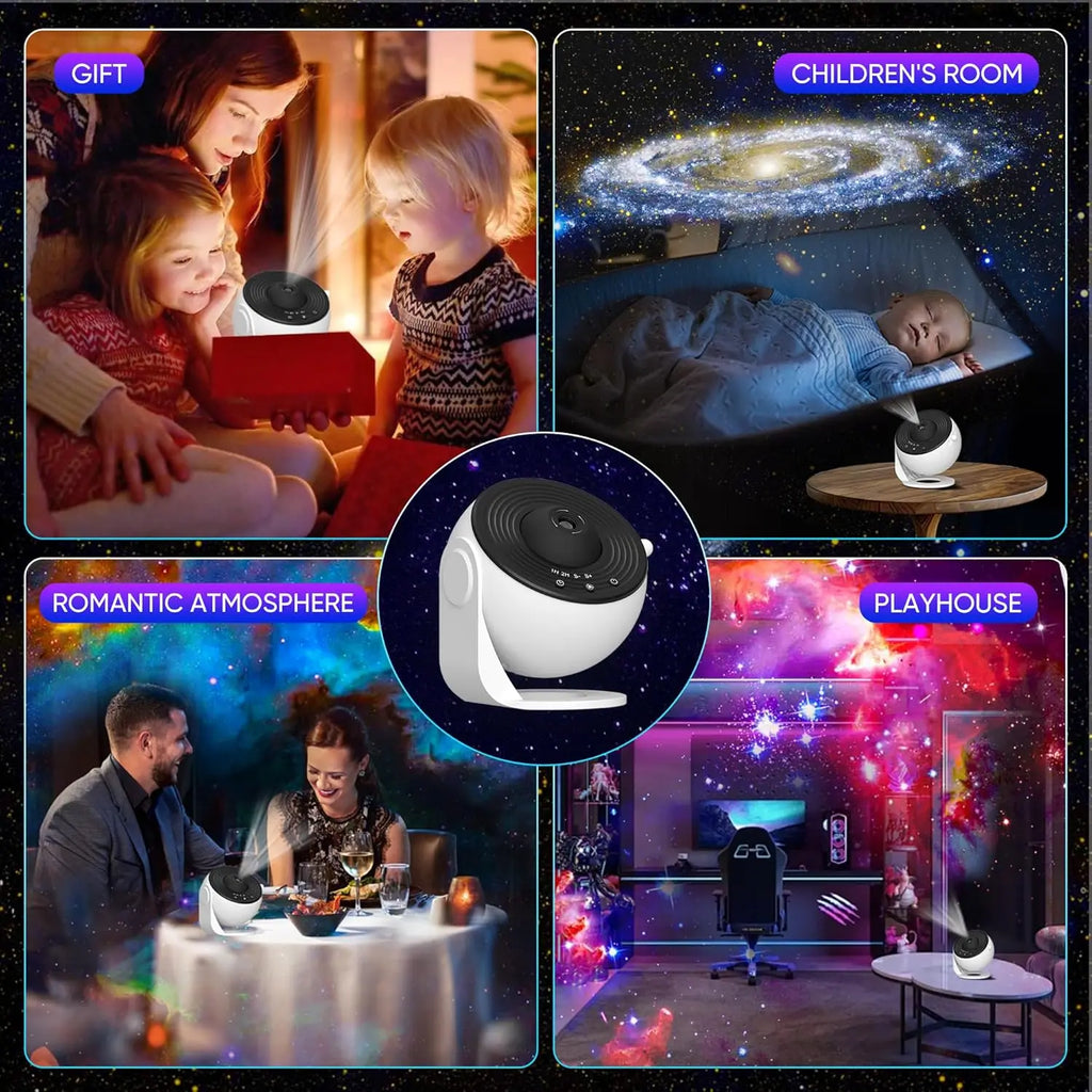 Galaxy Star Projector Night Light – 360° Rotating Planetarium Light with 13 Discs