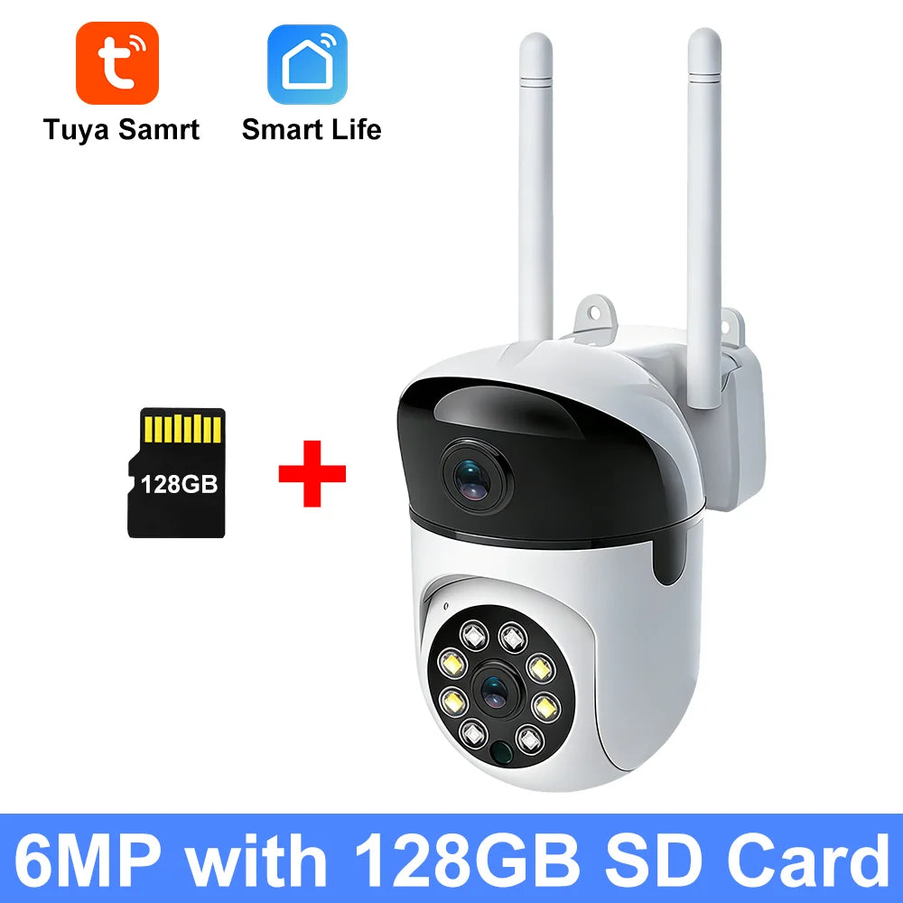 Indoor Camera Wifi Tuya Smart Life 6MP Dual Lens HD Dual Screen AI Auto Tracking PTZ Security Wireless Video Surveillance Camera