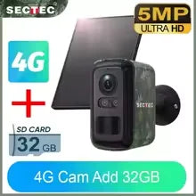 SECTEC 4G Solar Security Camera Outdoor 5MP Camouflage Wireless WiFi Battery Camera Color Night Vision PIR Human Detection IP66