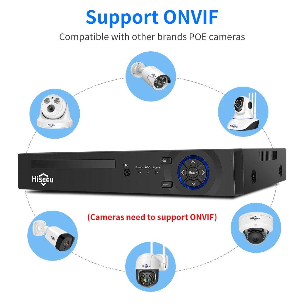 Hiseeu H.265+ 4CH 10CH 16CH POE NVR For IP Security Surveillance Camera CCTV System 5MP 8MP 4K Audio Video Recorder Face Detect