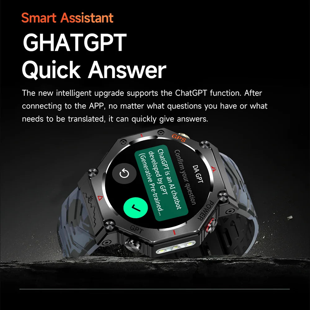 Military Outdoor GPS Smart Watch for Men, 1.39" Display, 5ATM, 530mAh Battery