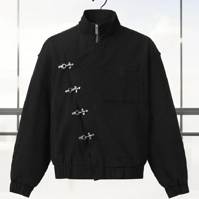 Women' S Vintage High Neck Jacket Metal Buckle Zipper Loose Coat Full Sleeve Outwears 2025 New Lady Fall Winter Streetwears