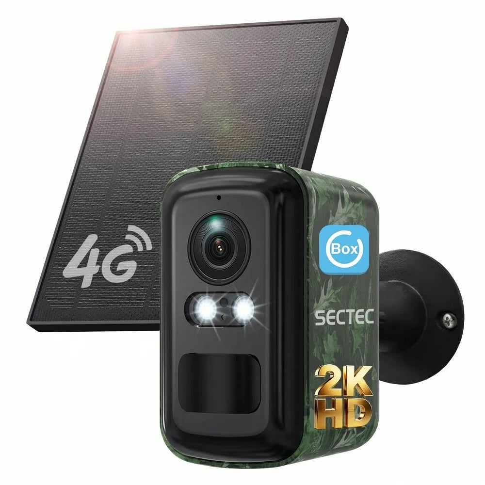 SECTEC 4G Solar Security Camera Outdoor 5MP Camouflage Wireless WiFi Battery Camera Color Night Vision PIR Human Detection IP66
