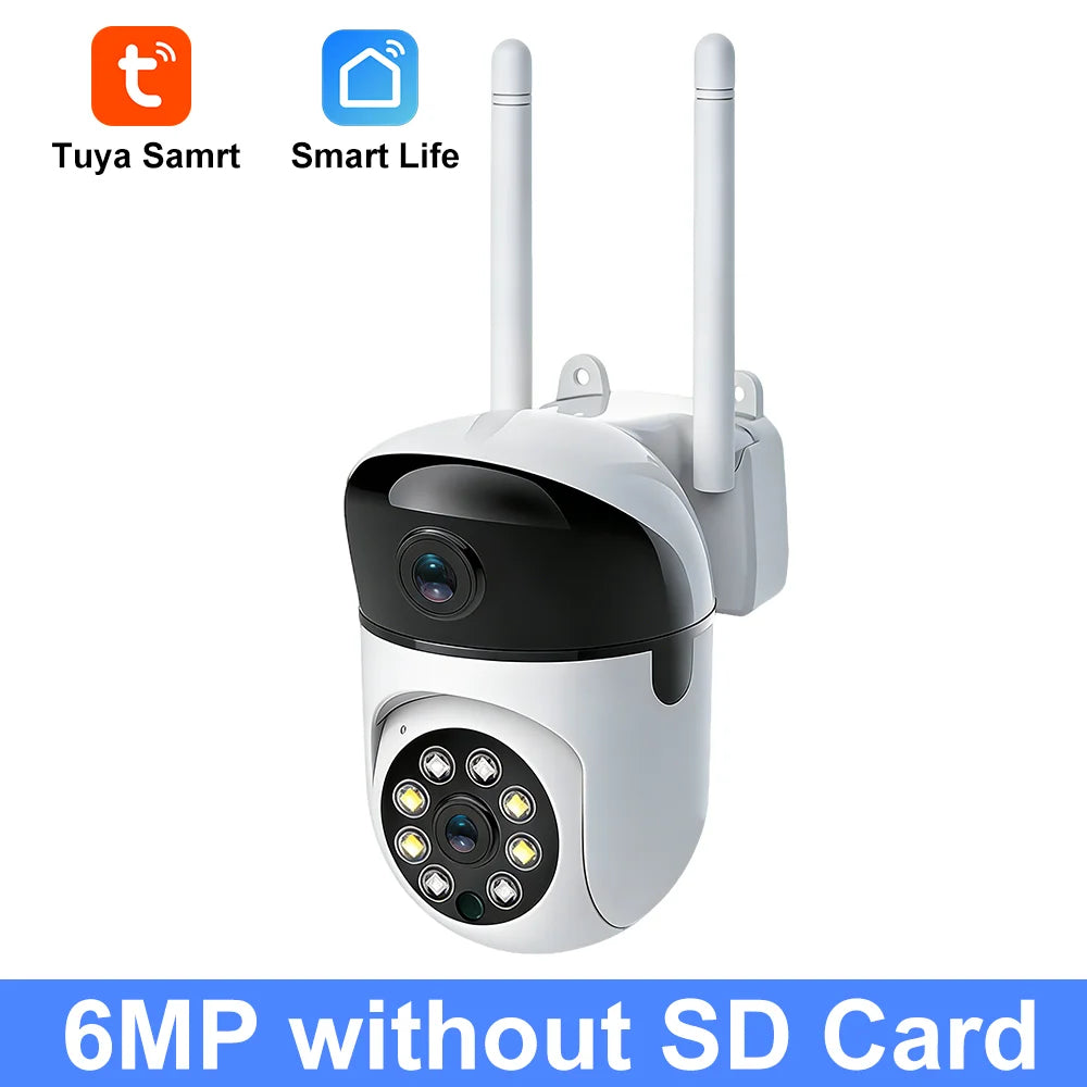 Indoor Camera Wifi Tuya Smart Life 6MP Dual Lens HD Dual Screen AI Auto Tracking PTZ Security Wireless Video Surveillance Camera