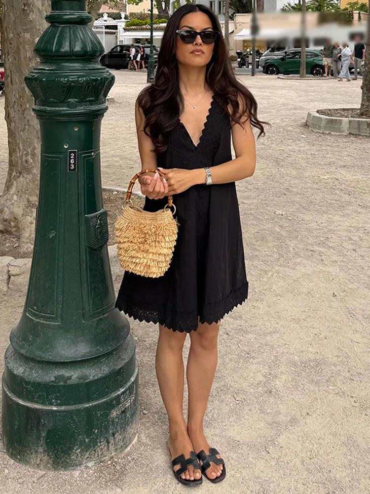 Elegant Lace Patchwork V Neck Vests High Waist Shorts Fashion Cotton and Linen Shorts Set for Women 2026 Summer Chic 2 Pcs Suit