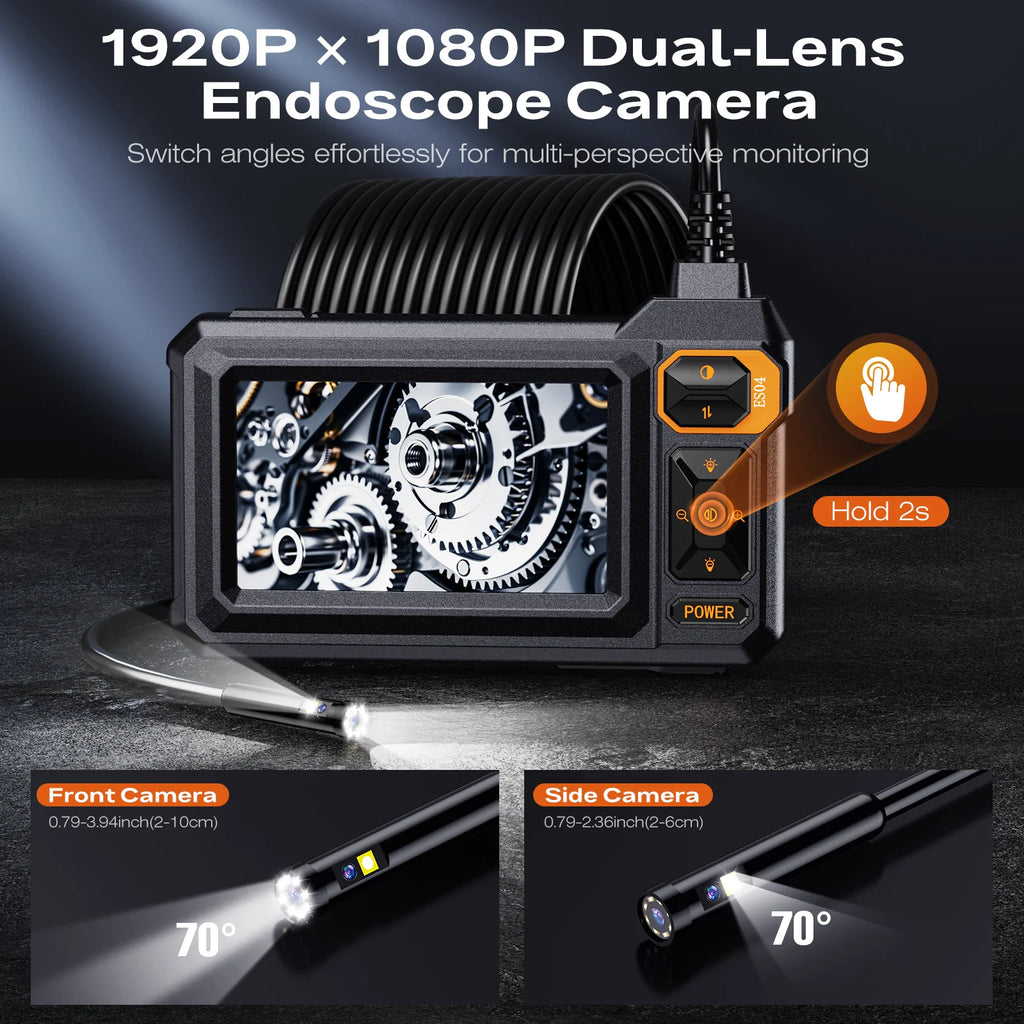 Dual-Lens Borescope Inspection Camera with LED Light & 4.3" Screen