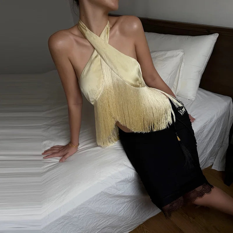 Solid Shorts Two Piece Set Halter Cowl Neck Sleeveless Backless Off Shoulder Top Ruffle Bottoms 2026 Summer Fashion Chic Outfits