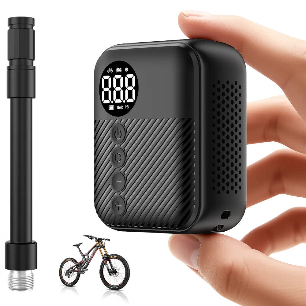 Mini Portable Electric Bike Pump – Rechargeable Tire Inflator with Digital Gauge