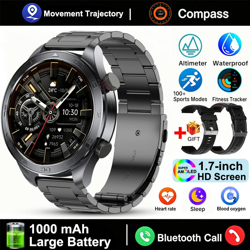 Outdoor GPS Smart Watch with AMOLED Screen, Compass, Bluetooth Calling, IP68 Waterproof