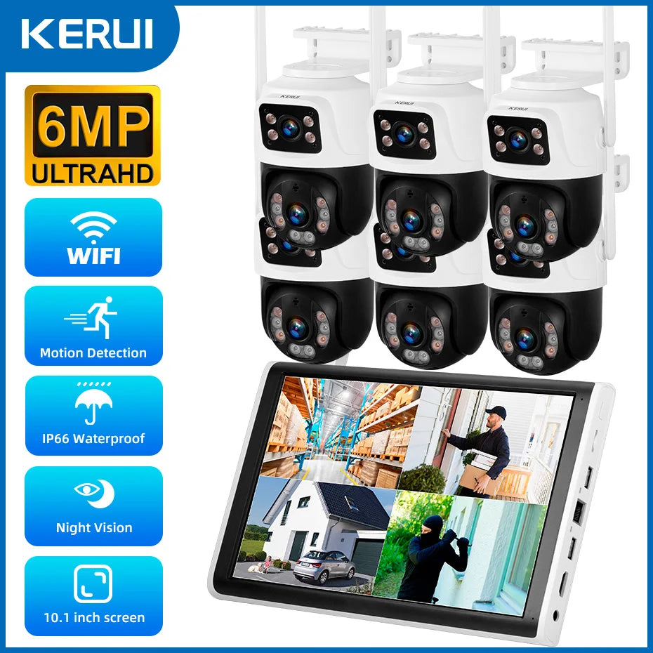 KERUI 6MP Full HD 8CH Wireless NVR Security WIFI IP Dual Lens Camera System Kit Outdoor Surveillance CCTV Audio Video Recorder