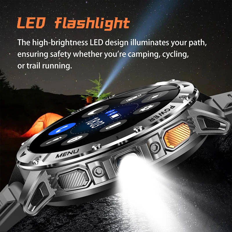 Rugged Smart Watch with 1400mAh Battery, 1.7" Display, IPX8, LED Flashlight, SOS