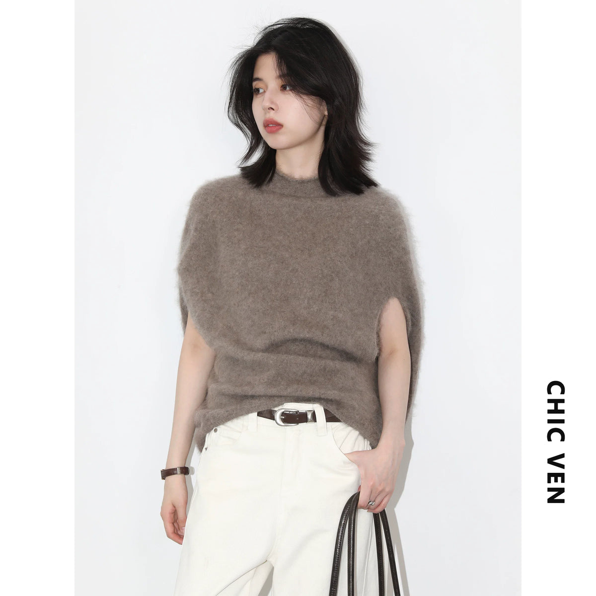 Women's Oversized Turtleneck Sweater Vest – Retro Sleeveless Knit Pullover