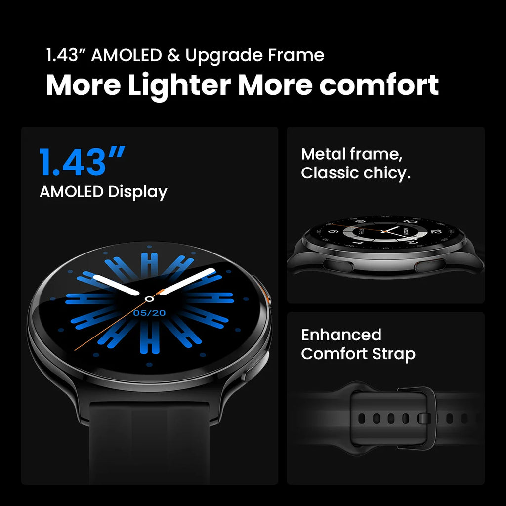 HAYLOU Solar Lite 2 Smart Watch, 1.43" AMOLED Display, 150+ Sports Modes, Voice Calling