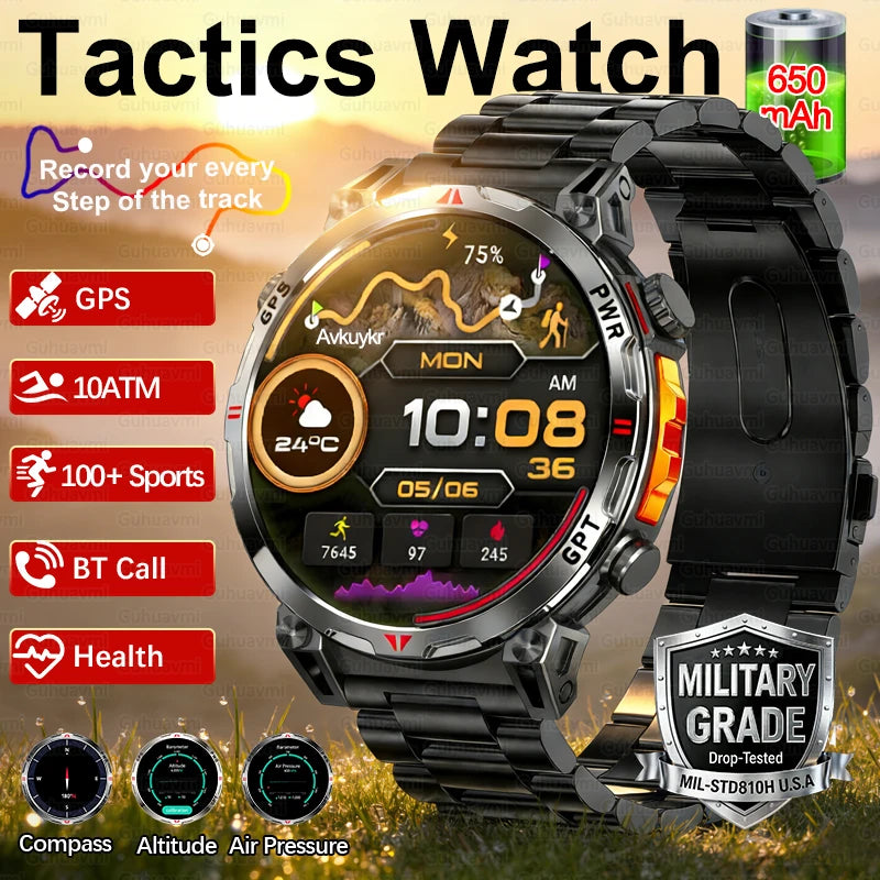 Outdoor GPS Sports Smart Watch for Men, 1.56" AMOLED, Compass, 10ATM Water Resistant